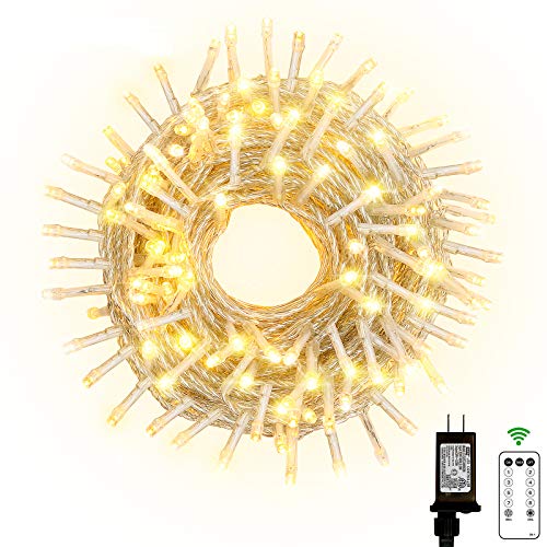 Maniana 200 led Christmas Lights Warm White Christmas Lights Outdoor 82ft Christmas String Lights Indoor Waterproof 8 Modes Warm Mini Lights Plug in Remote Clear Wire for Trees Party Wedding Decor