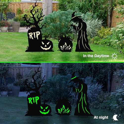 3 Pcs Halloween Witch Yard Signs Metal Stakes Outdoor Decoration - image 3