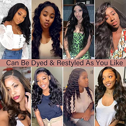 13X6 Body Wave HD Lace Front Human Hair Wigs with Baby Hair for Black Women Pre Plucked Brazilian Virgin Wavy Curly Wig 220% Density Natural Color 14 Inch