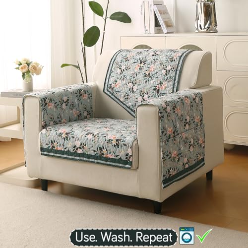 Image of HOKIPO 'Florentina Series' Premium Holland Velvet Sofa Cover Mat for 1 Seater Sofa with Foam Filling for Extra Softness, Anti-Slip Backing, Magnolia Green (IN-878-V1*1)