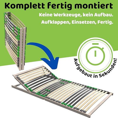 FlexStar 7-Zonen Lattenrost 2er Set 90x200 – Kopfteil verstellbar - auch für Bettgröße 180x200 - Klappbar fertig montiert - 28 Birke -Federleisten - Für alle Matratzen - Bettrost stabil - Vormontiert – Bild 5