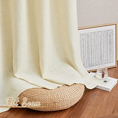 NICETOWN Linen Curtains 63 inch Long for Living Room, Grommet Semi Sheer Curtains Flax Linen Blend Privacy Added with Light Filtering Drapes for Farmhouse, Butter, W52 x L63, 2 Panels