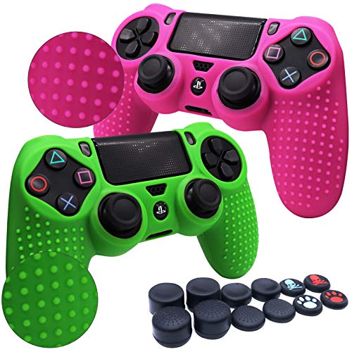 RALAN Anti-Slip PS4 Controller Cover, PS4 Silicone Skin Controller Controller Compatible for PS4 /PS4 Slim/PS4 Pro Controller (Black Pro Thumb Grip x 8,Cat + Skull Cap Cover Grip x 2) .