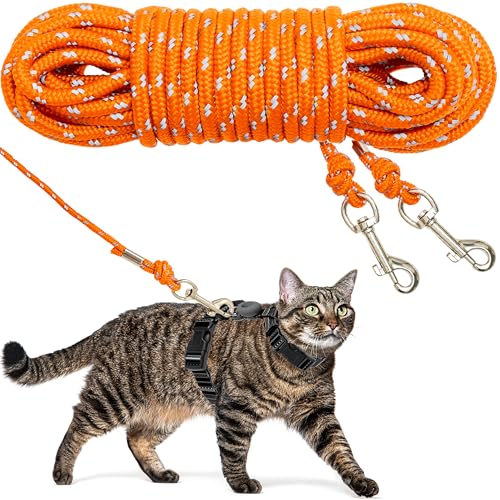 Reflective Cat Leash, 30ft Escape Proof Walking Lead Yard Long Leash, Extender Leash Training Playing Outdoor for Cats Puppy Kitten Small Dogs Rabbit Small Animals