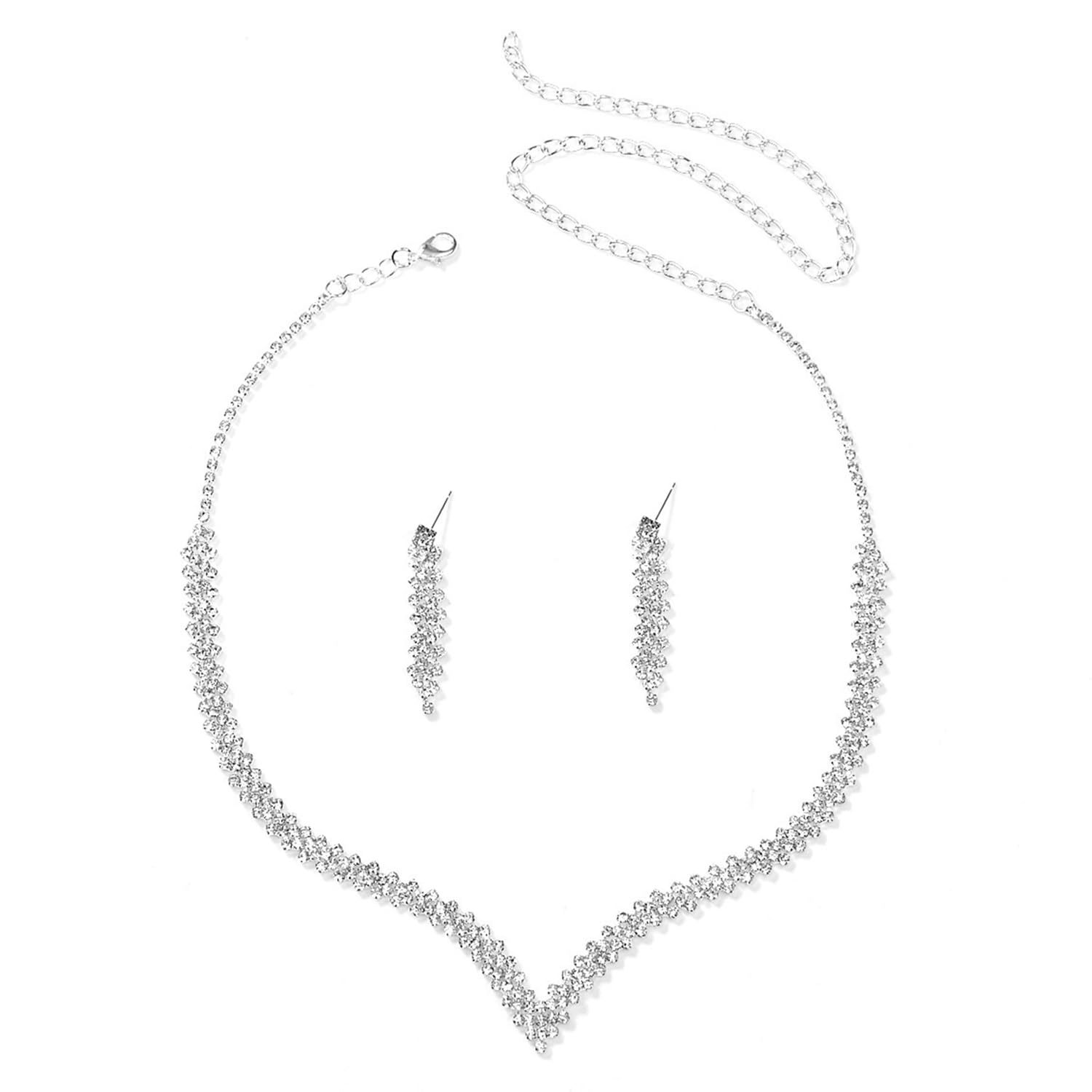 Peora Silver Plated Cubic Zirconia Necklace and Drop Earring Set Stylish Fashion Jewellery for Women & Girls