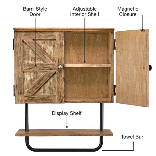 EXCELLO GLOBAL PRODUCTS 17x21'' Barndoor Bathroom Wall Cabinet, Space Saver Storage Cabinet Kitchen Medicine Cabinet with Adjustable Shelf and Towel Bar, Brown - Image 3