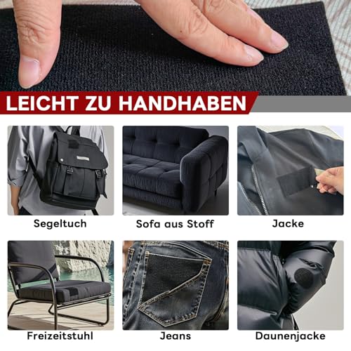 Birllaid Gewebe-Reparaturband für Segeltuch, Markise, Flicken für Möbel, Daunenjacke, Risse oder Löcher in Stoff, Zelt, Segel und Bootsverkleidung, strapazierfähig, wasserdicht und waschbar, schwarz