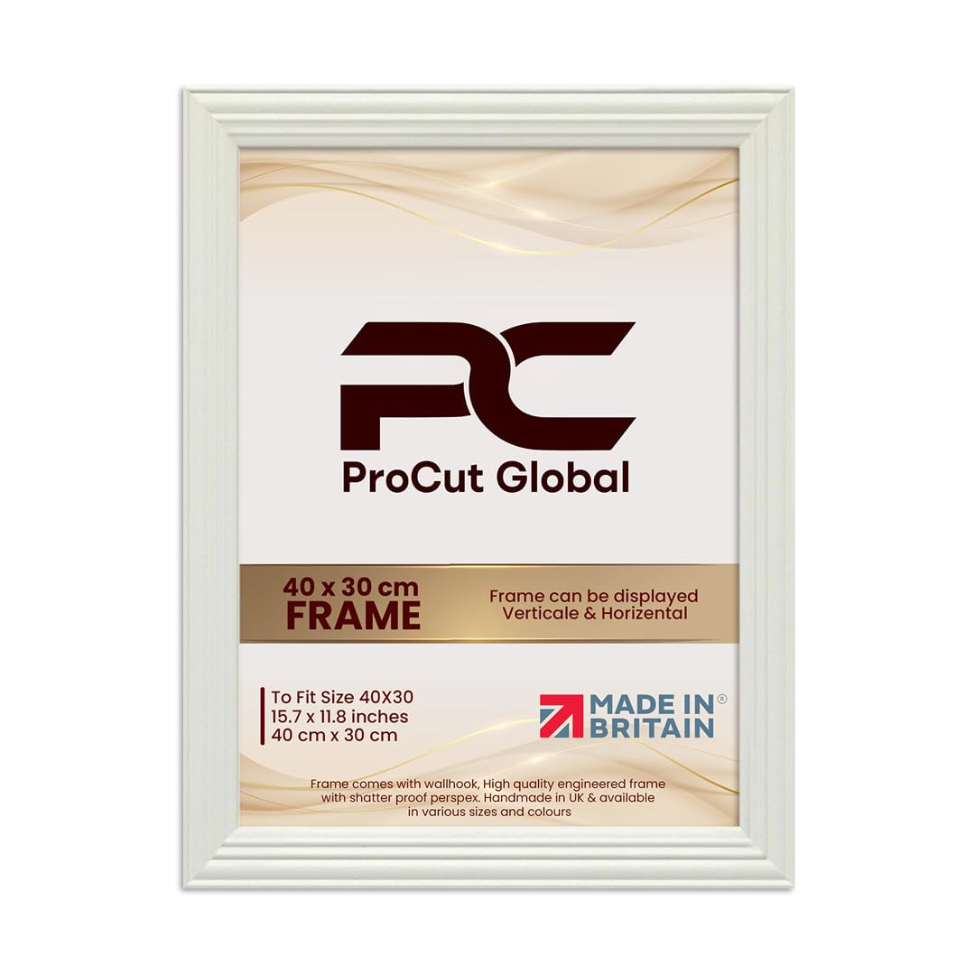 Procut Global 40x30CM White Picture Frames - Classic Wooden Photo Frame with Shatterproof Perspex for Wall or Tabletop - Perfect for Posters, Certificates & Prints - Sizes & Colors Available