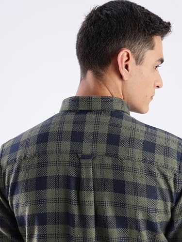 Image of TURMS Men's Casual Checks Shirts, Odor Control, Moisture Wicking, Button Down Collar, Cool Tech Cotton Fabric, Tailored Fit, Full Sleeve