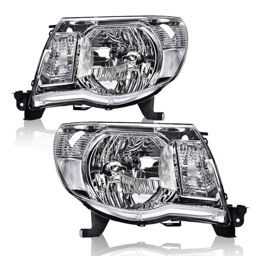 Image of GRAND ORANGE Headlights Assembly Compatible with Toyota Tacoma 2005 2006 2007 2008 2009 2010 2011 Bumper Headlamp Clear lens Chrome Housing Clear Reflector