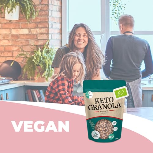 Go-Keto BIO Keto Granola Raspberry 290g – Low Carb Keto Müsli für ein leckeres Keto Frühstück, mit Kokoschips, Nüssen, Früchten, Leinsamen, Sonnenblumenkernen & Kürbiskernen, vegan, glutenfrei