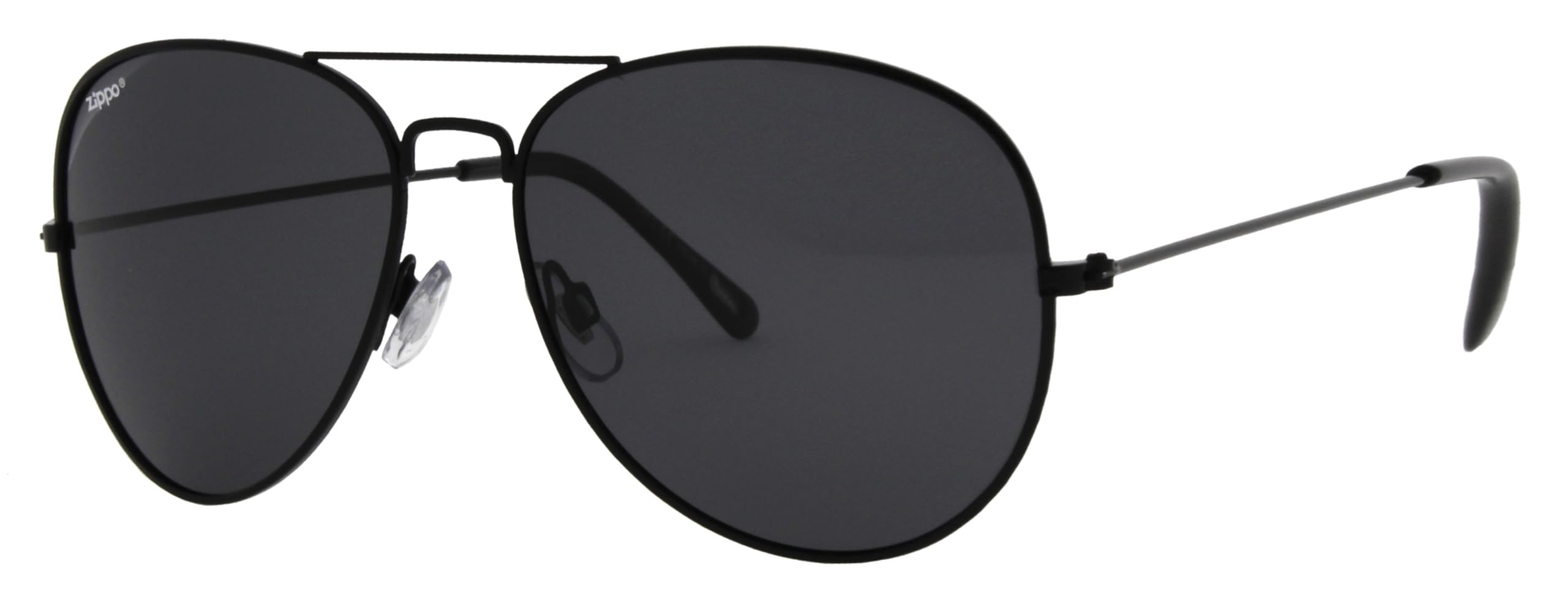 Zippo Eyewear - Flash Pilot Sunglasses - Polarized - UV400 Protection - Logo on Left Lense - Adult, Unisex - Made in USA - Black Lenses, Frame & Temple - Black