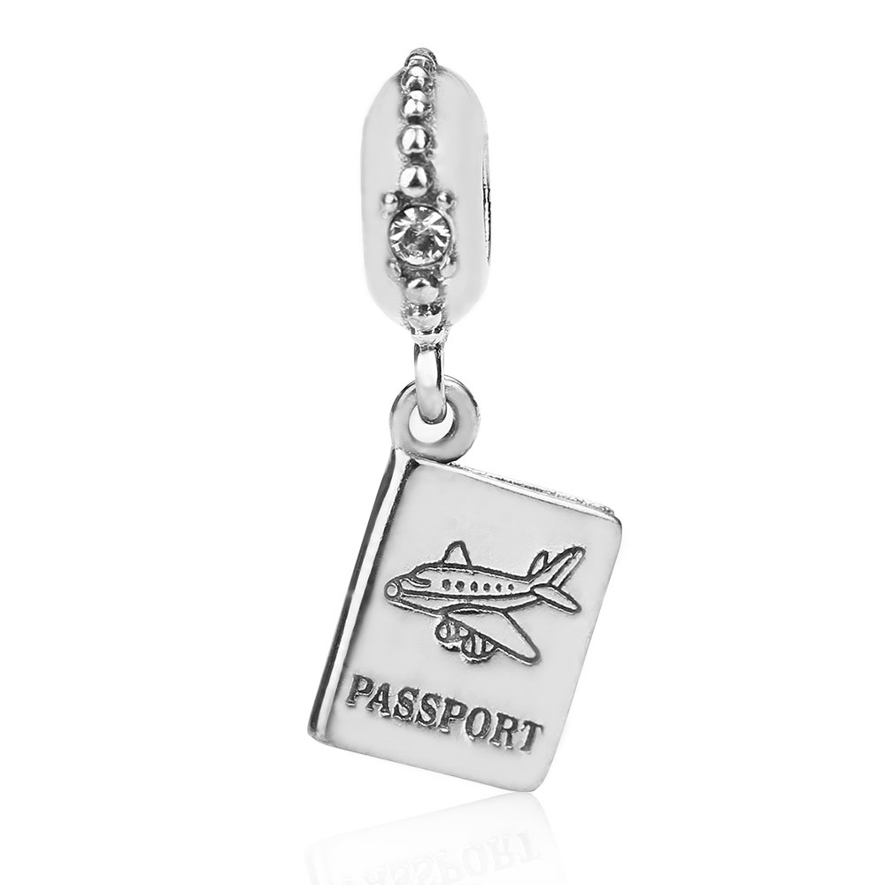 I Love to Travel Charms 925 Sterling Silver Travel Around The World Charm for European Bracelet (Passport)-image-30