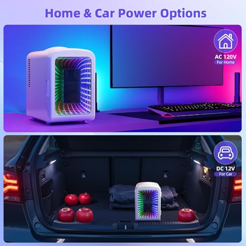 Image of Antarctic Star Mini Fridge 4 Liter /6 Cans Portable Mini Compact Refrigerator with Gaming Light, for Bedroom,Car,Office and Dorm, Small Cooler for Cosmetics, Beverage and Food, White