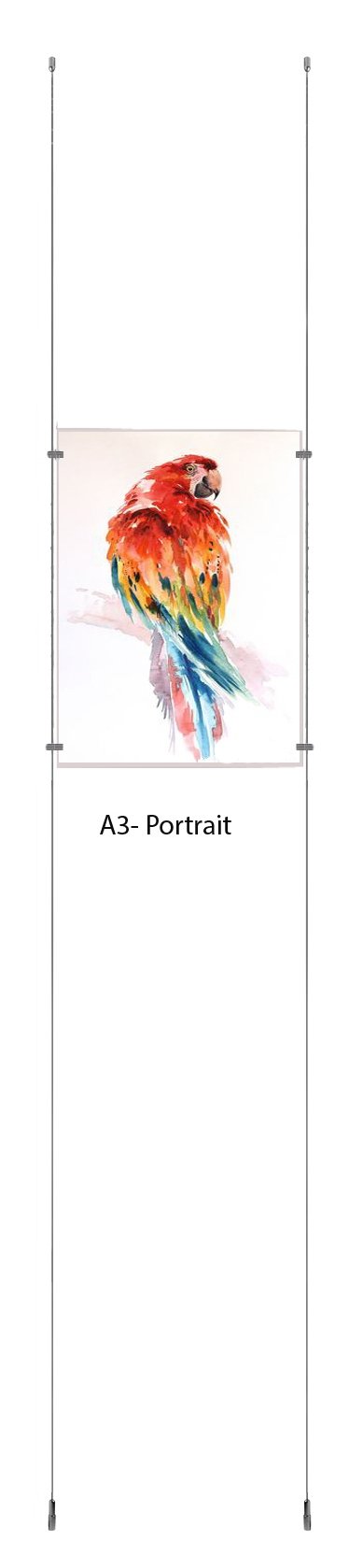 A3 Portrait Cable Wire Steel Rope kit Ceiling to Floor with Easy Access Pocket Cable Display System (A3 Portrait (1pocket) + 2cables) — image 1