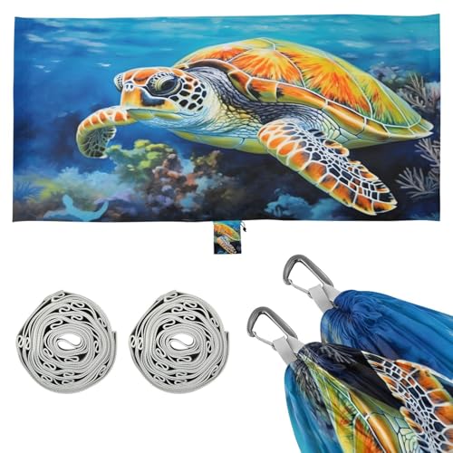 Haskirky Sea Turtle Camping Hammock, Single Portable Hammocks with Tree Straps & Attached Carry Bag, 330Lbs Capacity Perfect for Outside Indoor Hiking Beach Backpack Travel