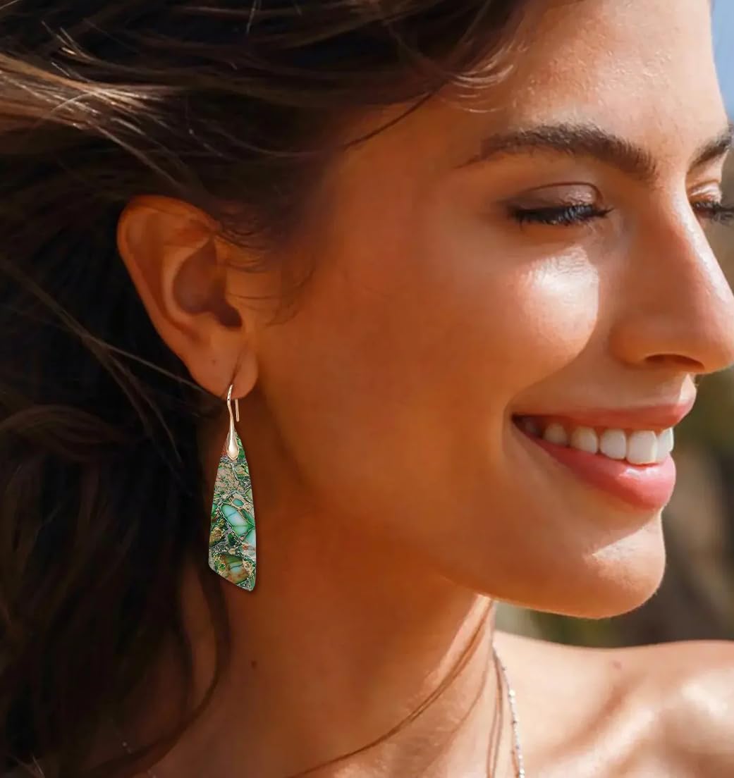 Natural Stone Earrings for Women Boho Triangles Dangle Drop Earrings - Image 3