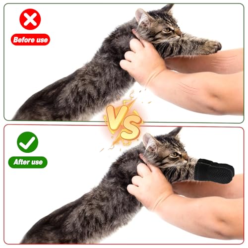 Image of Cat Claw Covers, 4 Packs Mittens to Prevent Scratching, Anti-Scratch Boots, Breathable Mesh Paw Covers, Adjustable Protectors Socks for Indoor Cats, Pet Bathing, Cutting Nails, Black, L