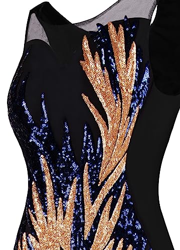 Image of ANGEL FASHIONS Women's Sheer Gold Sequined Black Splicing Evening Dress