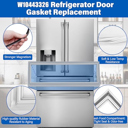 Image of 34.2 inchx8.7 inch WPW10443326 W10443325 Refrigerator Door Gasket Replacement Compatible with Whirlpool Maytag WRX735SDBM00 GZ25FSRXYY5, W10294107 Pantry Drawer Gasket Replace W10443326 Seal - Unbent