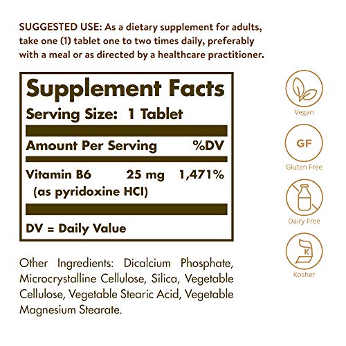 Solgar Vitamin B6 25 mg, 100 Tablets - Supports Energy Metabolism - image 2