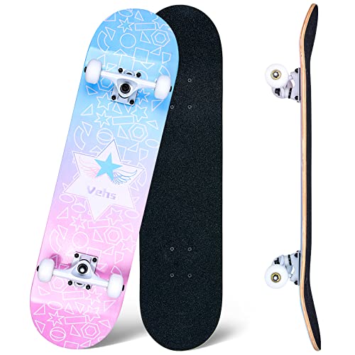 Skateboard 31 x 8 Zoll komplette Cruiser Skateboard für Anfänger,8-lagiger Ahornholz ABEC-11 Kugellager, Double Kick Deck Concave Skateboard für Jugendliche und Erwachsene (Geometry)
