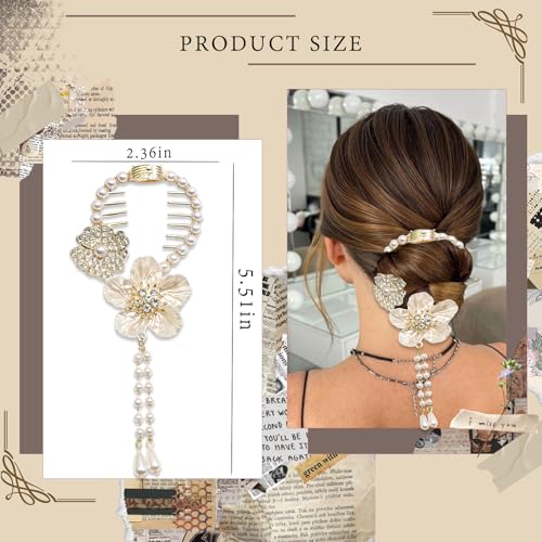 Pinzas para el cabello decorativas de metal con borla de perlas y pedrería AOREAS miniatura 2
