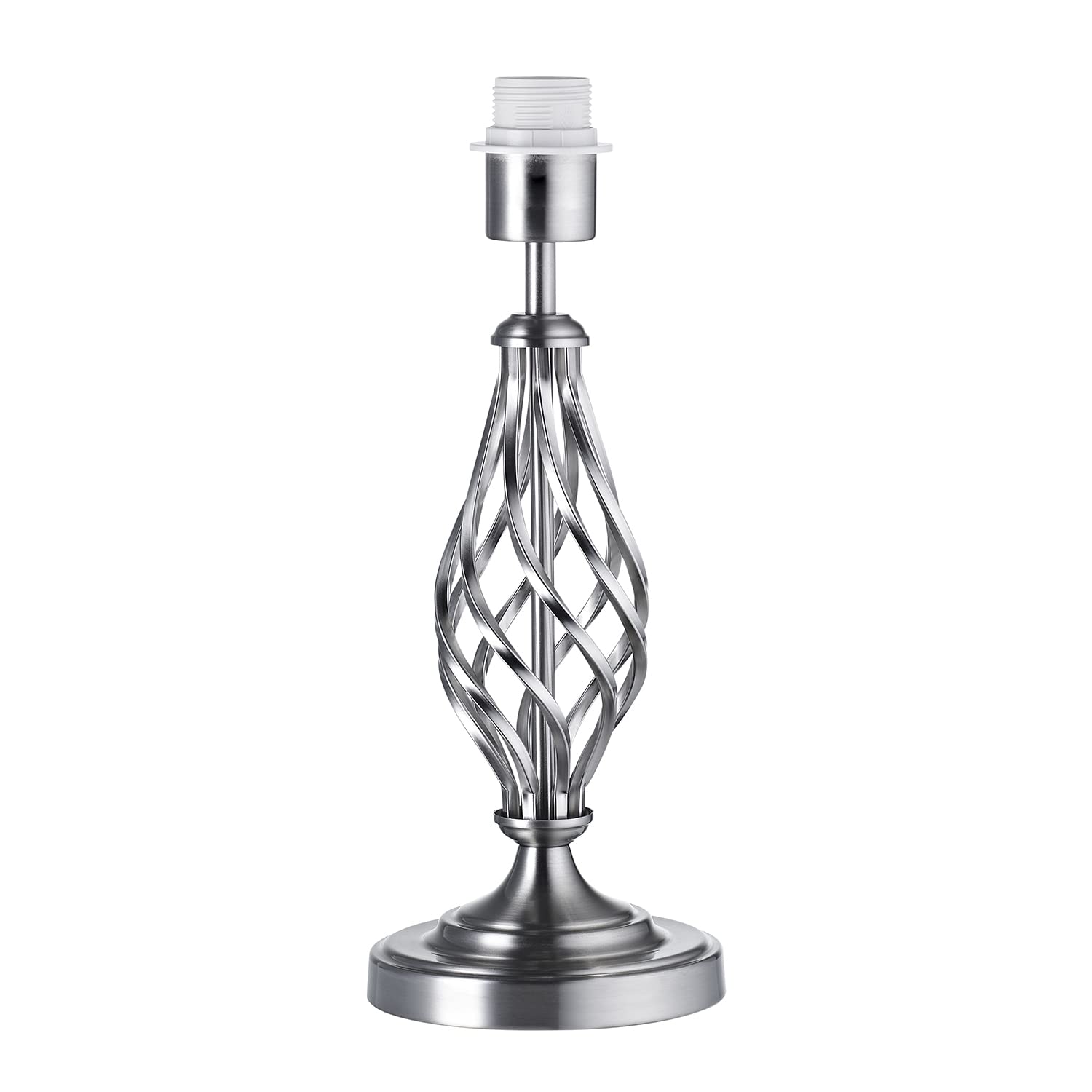 Traditional Brushed Satin Nickel Table Lamp Base - Silver - Twist Metal Stem Design - 37cm Height