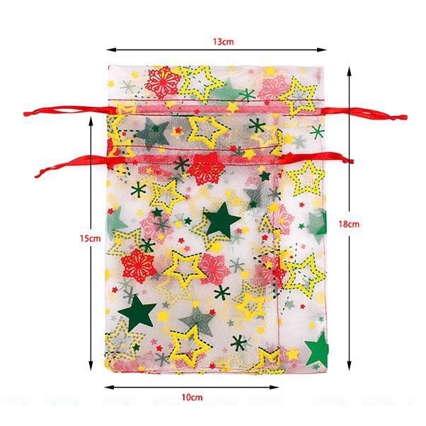 13x18cm, 50PCS Sacs de Noël Organza, Sacs Cadeau Organza, Sacs à Cordon d'organza, Sacs en Organza pour Noël, Sacs de Mariage de Bijoux
