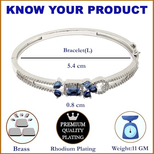 Image of ZENEME Rhodium-Plated American Diamond Studded Flower Patterned Kada Bracelet For Girls and Women
