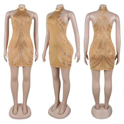 Image of Jigfar Women's Sexy Rhinestone Sheer Mesh See Through Bodycon Dress Birthday Party Club Night Outfits