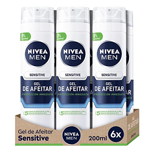 NIVEA MEN Sensitive Rasiergel (6 x 200 ml), Rasiergel für empfindliche Haut, Gesichtsgel mit Ultra Glide Technologie für eine reizfreie Rasur