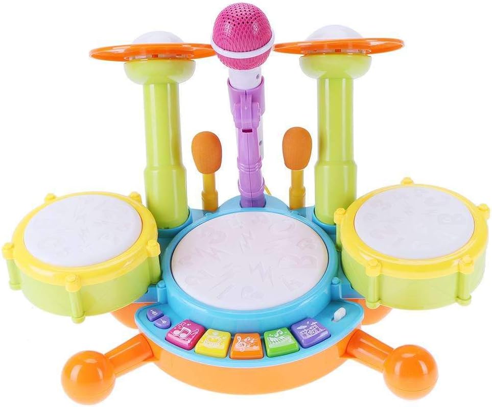 Pinnappo Musical Drums for Kids with Flashing Lights, Mic and Drum Sticks musical toys for babies toys for kids 3 years toys for kids