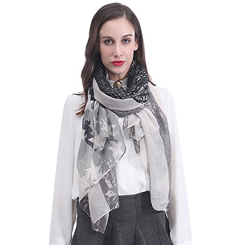 Lina & Lily Vintage Skull American Flag Print Long Scarf for Women Lightweight