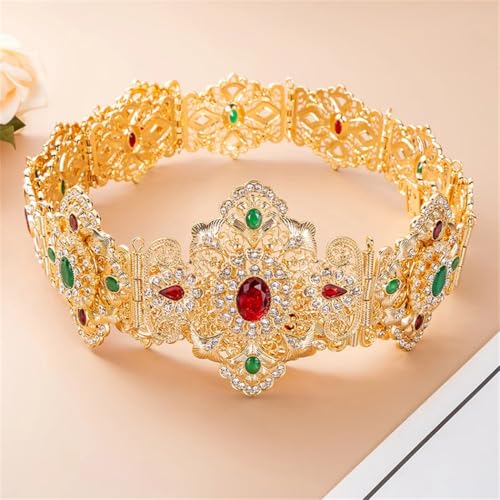 Women's Gold Color Morocco Style Bridal Crystal Belts Hollow Flower Wedding Derss Caftan Waist Chain Body Jewels3