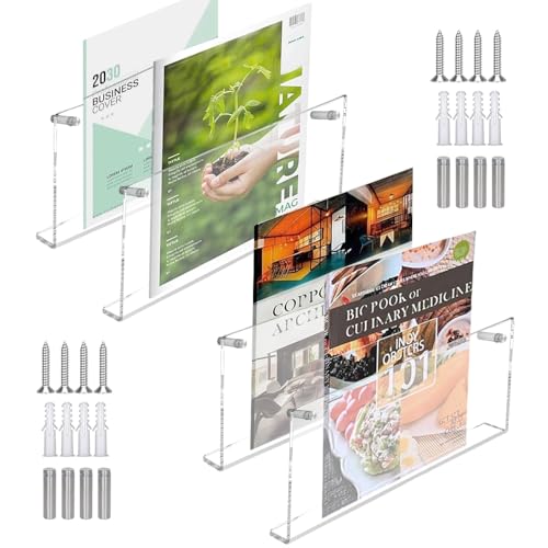 BXUUXA 4 Pièces Porte Revue Mural, Porte-Journaux Acrylique Transparent Étagère Murale Etagères Flottantes Transparentes Porte-revues pour Magazines,...