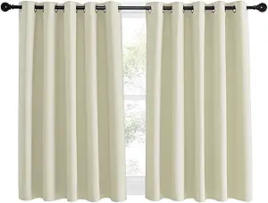 NICETOWN Room Darkening Beige Curtain 54 inches Long, Thermal Insulated Solid Grommet Sound & Light Blocking Window Treatment for Kitchen/Nursery, 1 Panel, W66 x L54