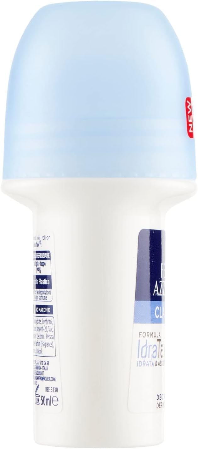 Felce Azzurra Classico Deo Roll On, IdraTalc Formula 48h Efficacia Senza Alcool 50ml Confezione da 12 + Italy Shop Portachiavi Gratis