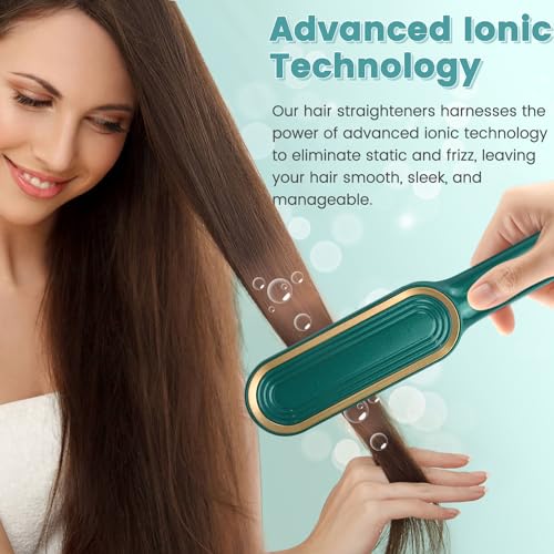 Hair Straightener Brush, Hair Straighteners for Women, Hot Brush for Women, Adjustable Temperature & Anti-Scald, Girl's Gift, Hair Tools for Styling (Green) - Image 3