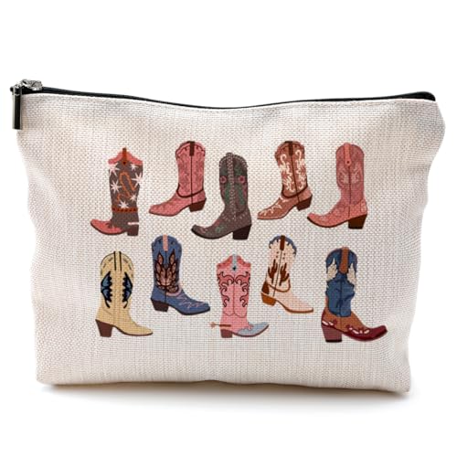 QGFM Western Makeup Bag - Cowgirl Gifts, Boho Western Cowboy Boots Makeup Cosmetic Bag for Purse