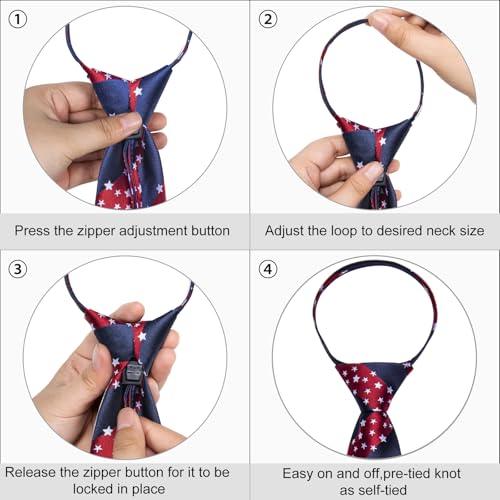 Image of DiBanGu Silk Zipper Ties for Men,Paisley Solid Plaid Pre-tied Tie and Pocket Square Cufflinks Set Formal Adjustable Necktie