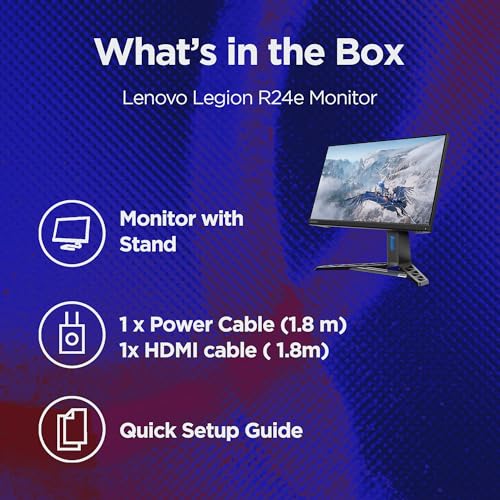 Image of Lenovo Legion R24e | 24 inch (60.9cm) FHD 180Hz Gaming Monitor | 0.5ms, AMD FreeSync, 99% sRGB, 1xHDMI 2.1 TMDS, 1xDP 1.4| Tilt, Swivel, Pivot, Height Adjust | Black | 67CCGAC4IN