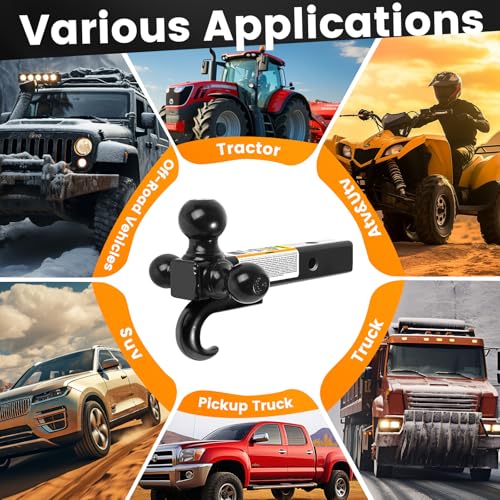 Image of MaxxHaul Triple Ball Mount Hitch with Tow Hook, Fits 2 inch Receiver - 1-7 /8 inch, 2 inch, 2-5 /16 inch Welded Hitch Balls, Class III /IV, 10,000 lb GTW, Heavy-Duty Powder-Coated Steel - 50231