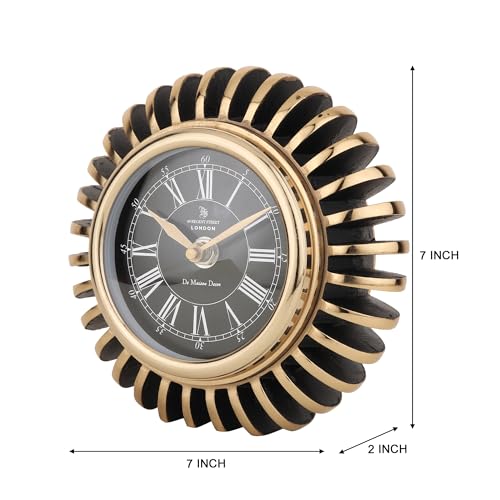Image of Decor de Maison Brings Handcrafted Edgesculpt Table Clock for Living Room, Bedroom, Study Table, Office Desk | Classic Non-Ticking Tabletop Battery Operated Analog Desk Clock (Gold)