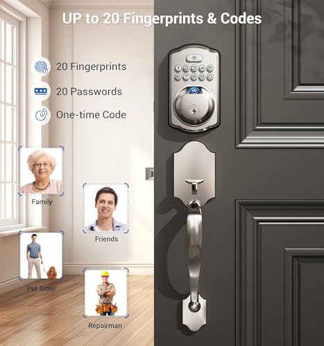 Image of Veise KS02D Fingerprint Deadbolt Lock with Handle Set, Nickel