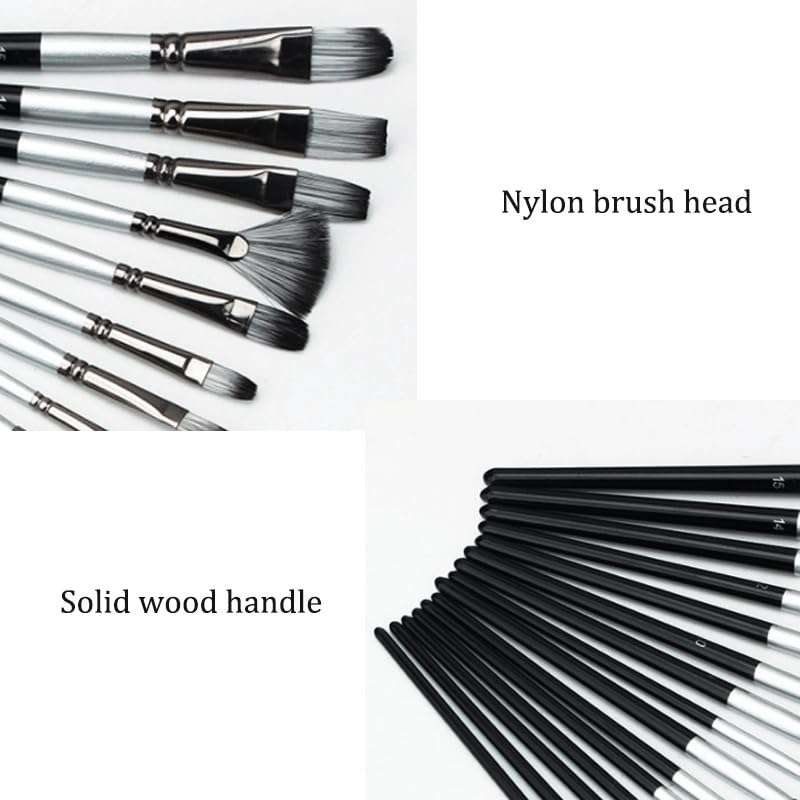 Ensemble De 15 Pinceaux en Nylon, Pinceaux en Bois Massif Argenté pour La Gouache, pour Artistes Et Étudiants.