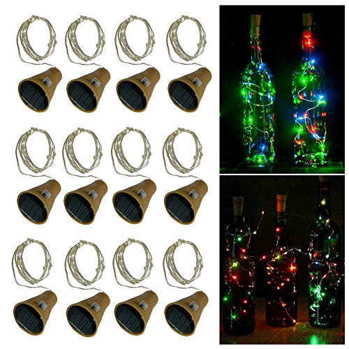 Fjiangyi 12 Pcs Cork Bottle Lights Solar Powered 39 Inch 10 LED String Wine Cork Fairy Lights for Christmas,Party Decor (Warm White)