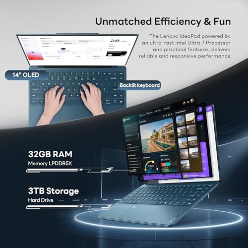Image of Lenovo Yoga Slim 9i 14 inch 4K OLED Touch Laptop, Intel Ultra 7 258V, 32GB RAM, 3TB Storage(2TB SSD&1TB Dock Set), Intel Arc Graphics, Backlit Keyboard, Copilot+PC, Fingerprint, Win 11 Pro, Tidal Teal