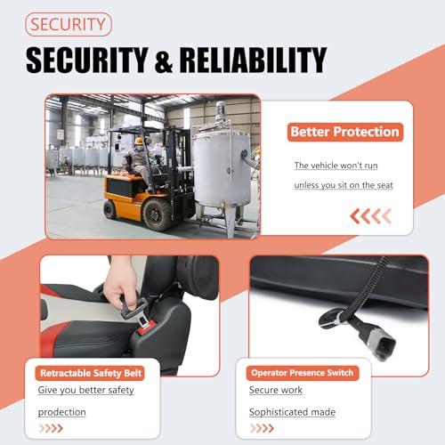 Tractor Suspension Seat, Highback Low Mower Seat, Adjustable Backrest and Slide Rails, Armrests Shock Absorber Heavy Duty Seat for Toro Forklift Mower Excavator Harvester