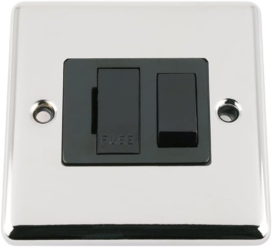 Fused Switch - Polished Chrome - Classic - Black Insert Plastic Switch - 13 Amp Switched Fused Spur Unit, Medium